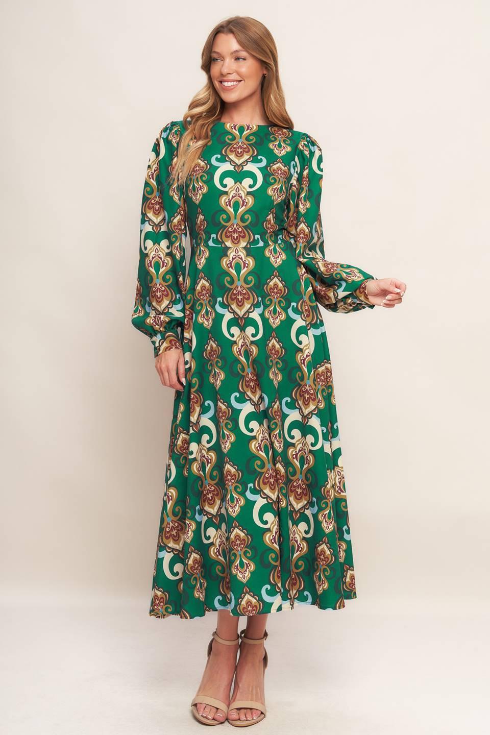 MODERN RETRO BLOOM WOVEN MIDI DRESS Flying Tomato