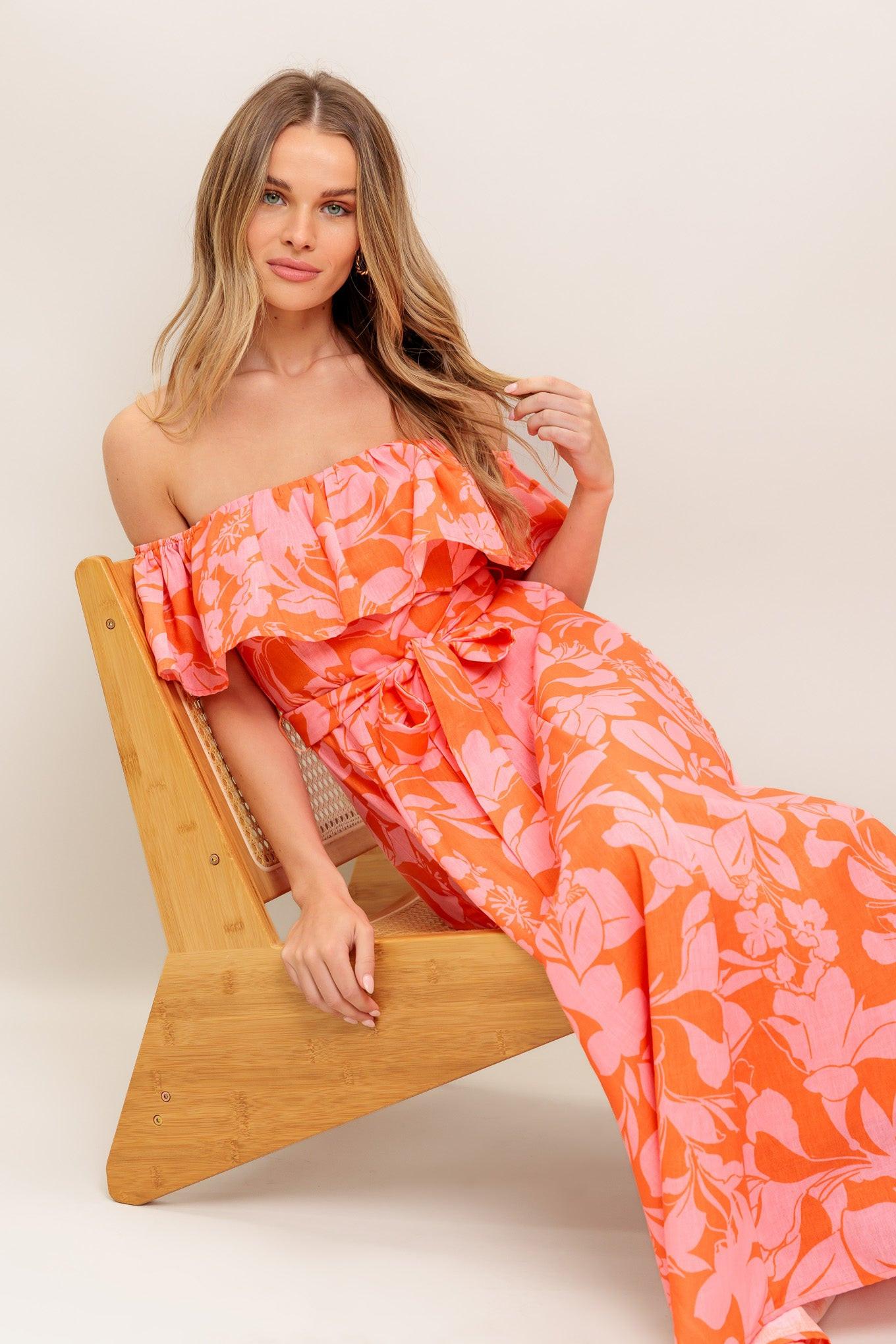 CITRUS GARDEN WOVEN MIDI DRESS Flying Tomato