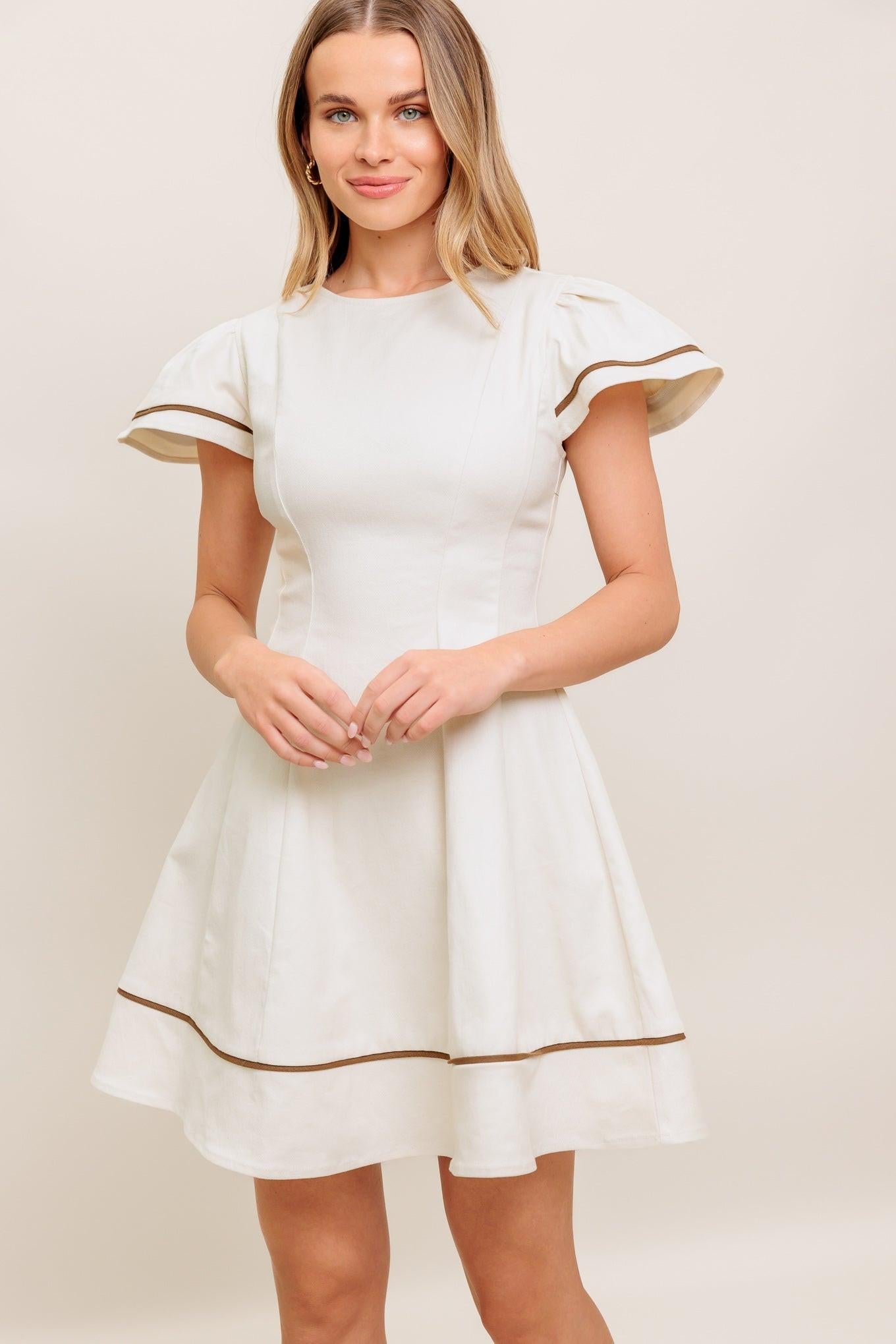 CREAM MILK TEA WOVEN MINI DRESS Flying Tomato