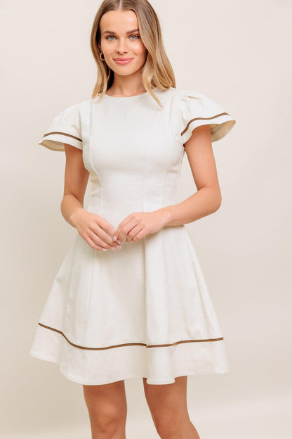 CREAM MILK TEA WOVEN MINI DRESS Flying Tomato