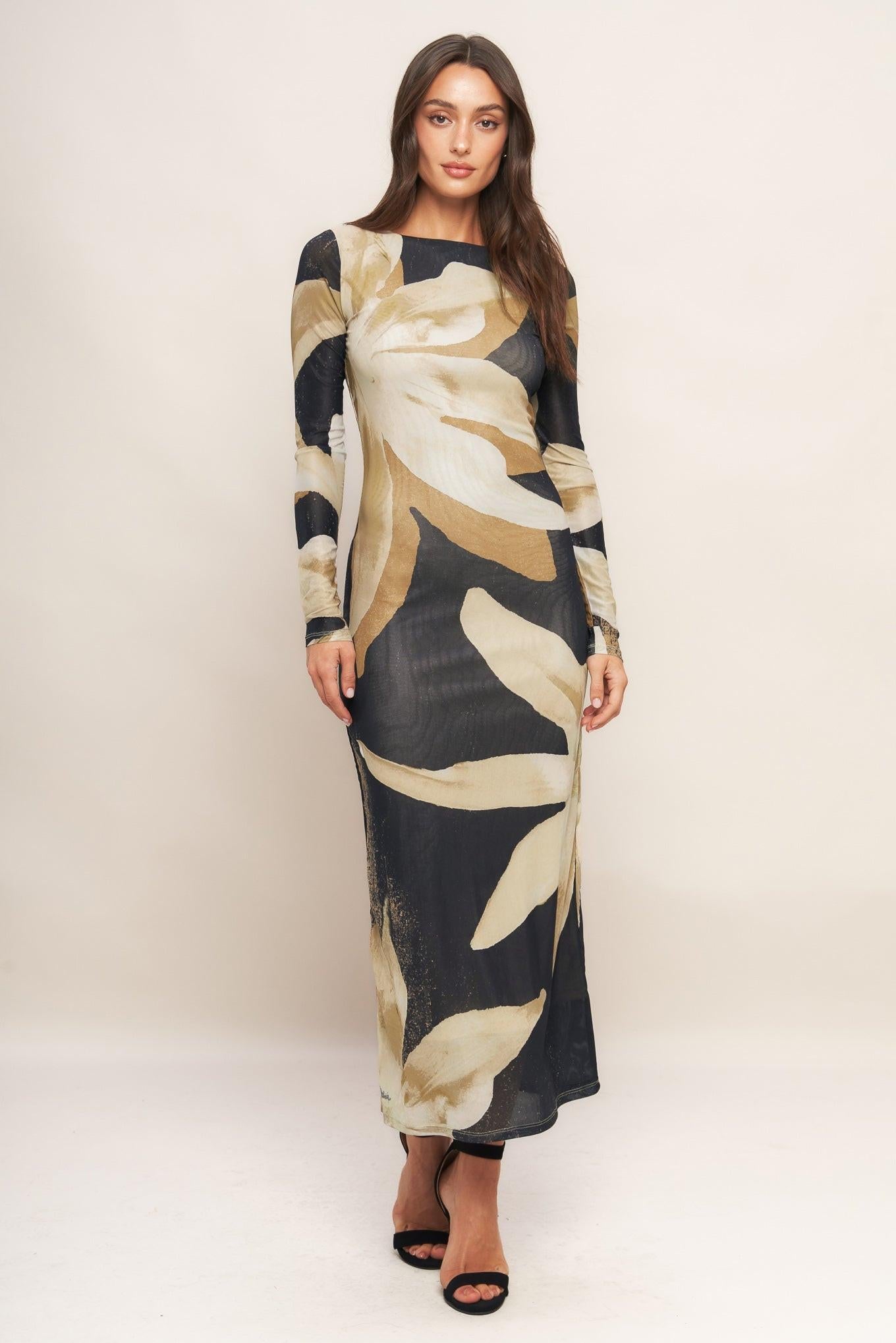 ABSTRACT BOTANICA POWER MESH MIDI DRESS Flying Tomato