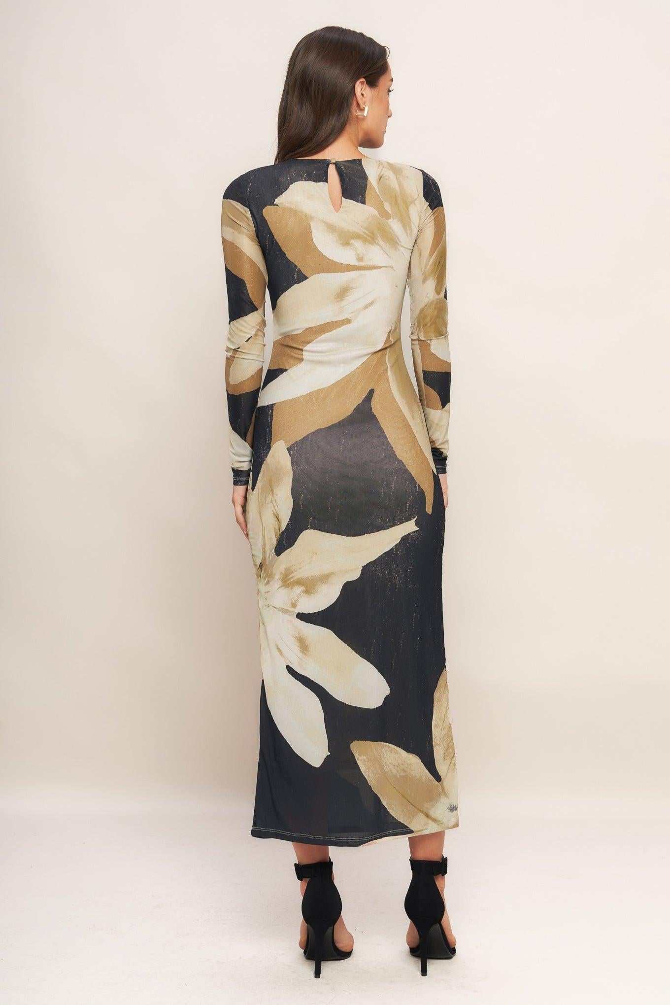 ABSTRACT BOTANICA POWER MESH MIDI DRESS Flying Tomato
