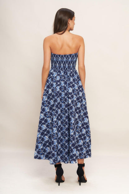 BLUE RENAISSANCE WOVEN MIDI DRESS Flying Tomato