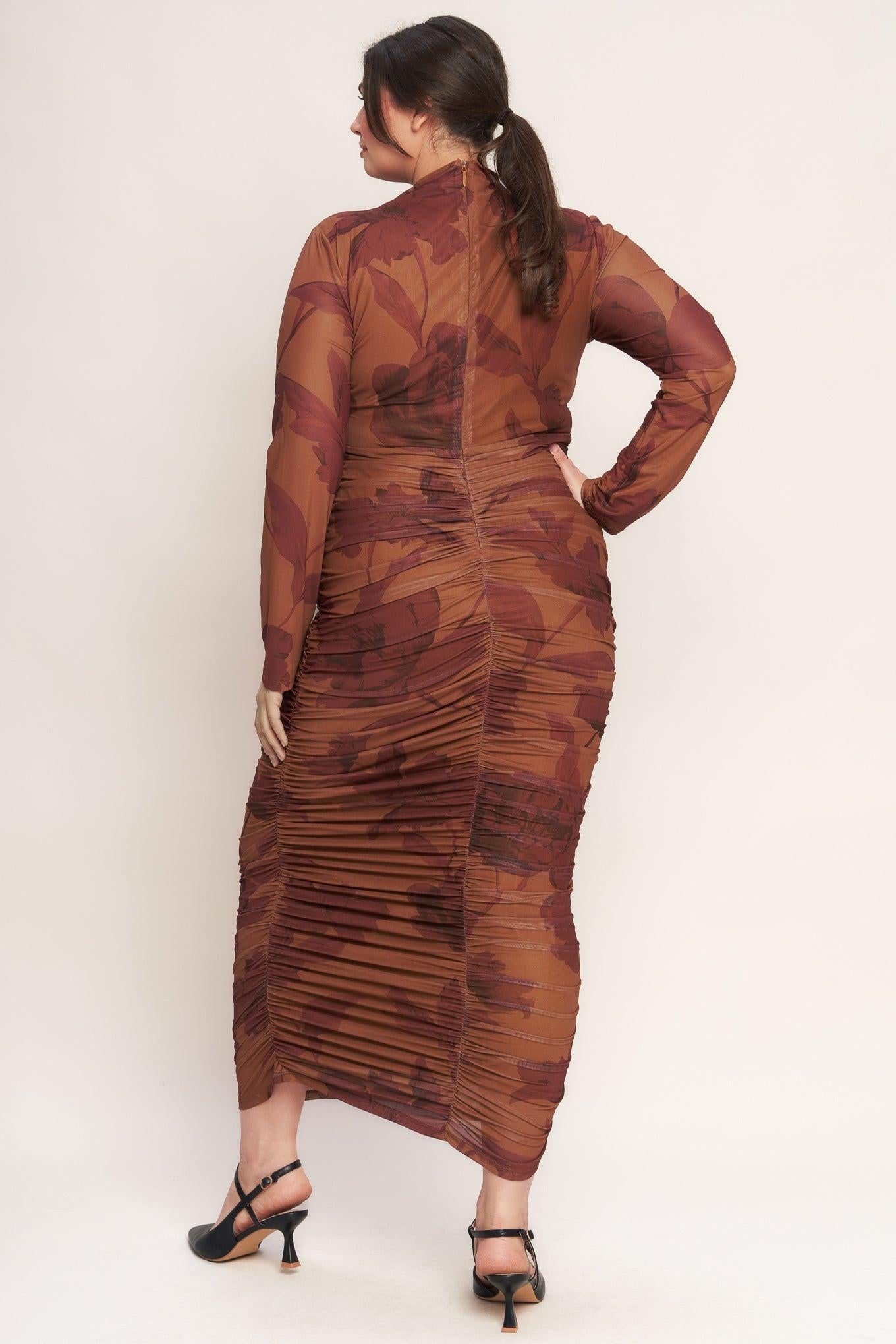 AMBER FLORA POWER MESH MIDI DRESS Flying Tomato