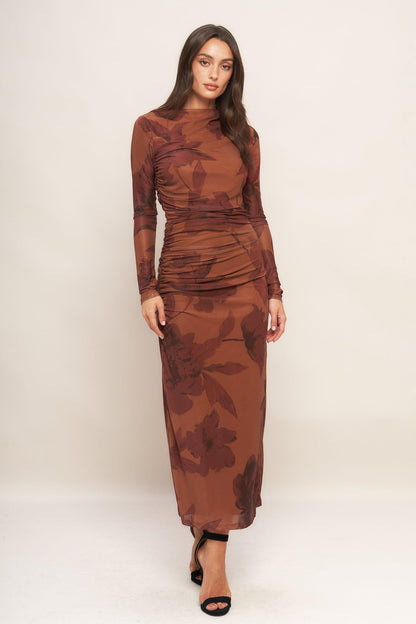 AMBER FLORA POWER MESH MIDI DRESS Flying Tomato