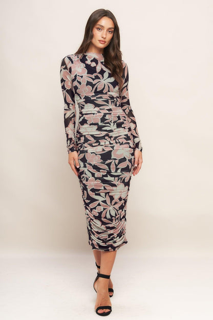 MUTED ROMANCE POWER MESH MIDI DRESS Flying Tomato