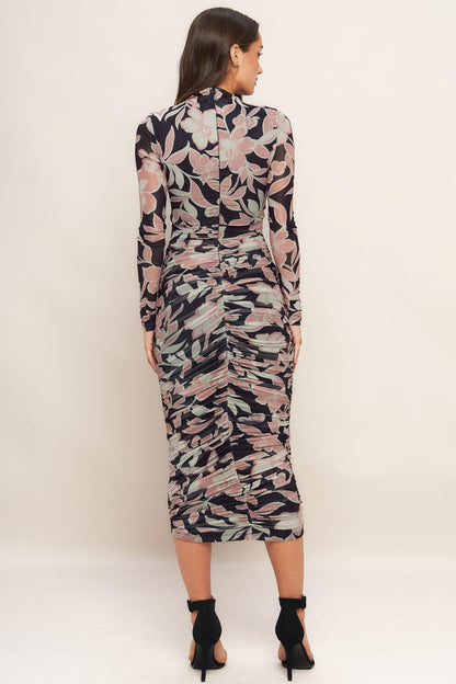 MUTED ROMANCE POWER MESH MIDI DRESS Flying Tomato