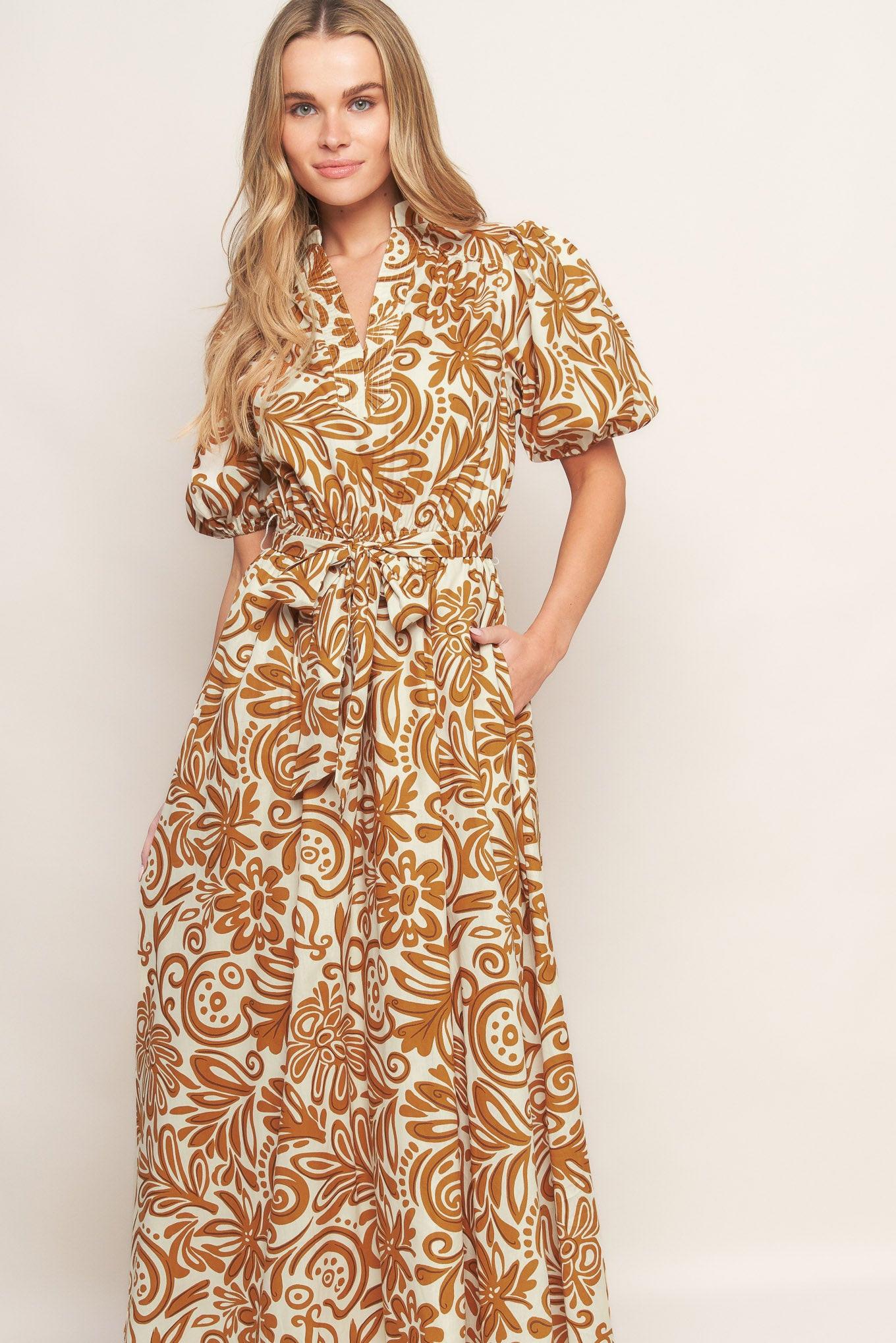 CINNAMON GARDEN WOVEN MIDI DRESS Flying Tomato