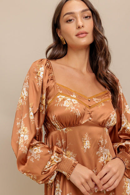 CARAMEL SUNSET WOVEN MIDI DRESS Flying Tomato