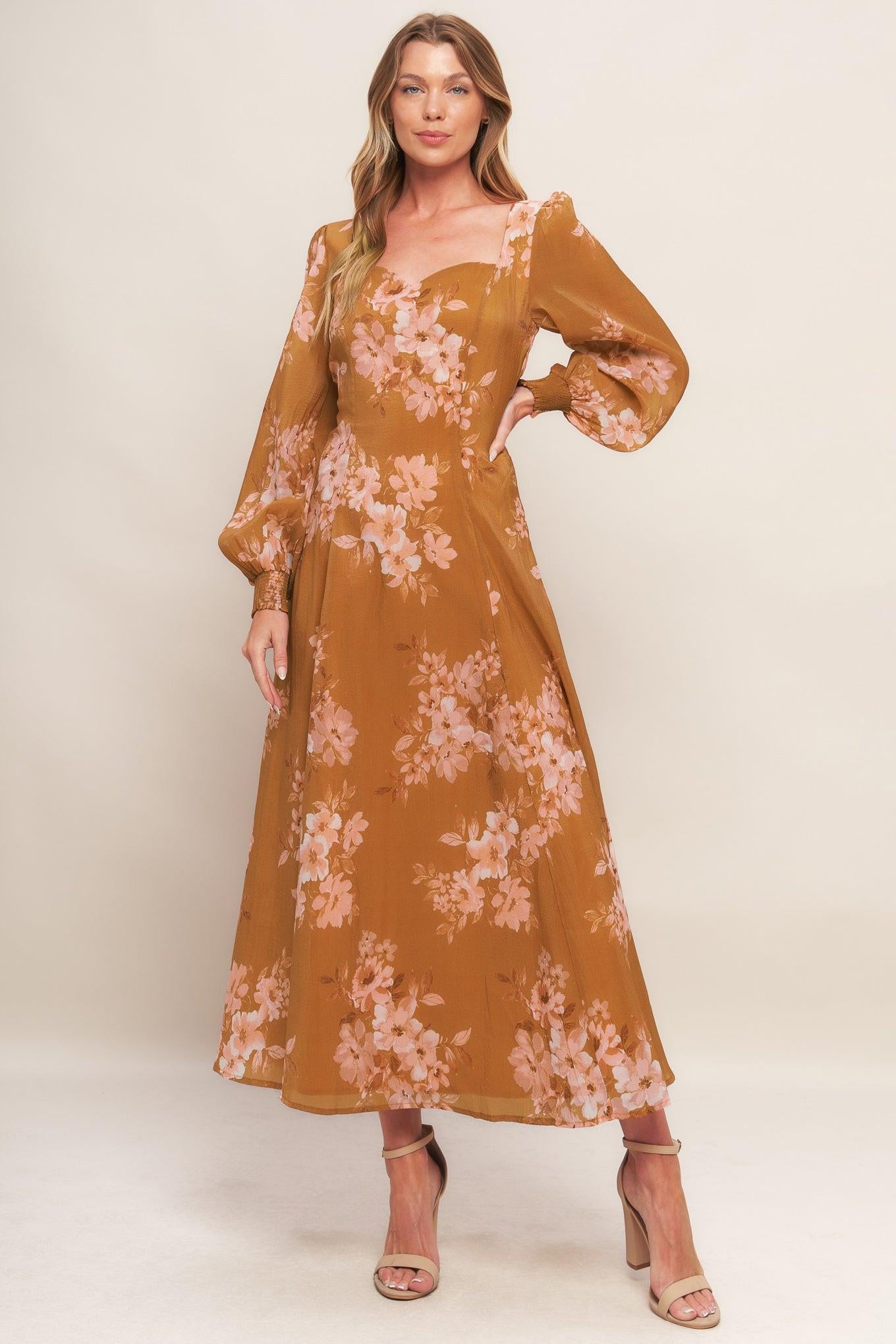 GOLDEN BLOSSOM WOVEN ANKLE DRESS Flying Tomato