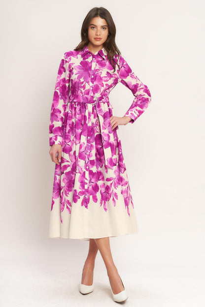 BERRY PETAL WOVEN MIDI SHIRT DRESS Flying Tomato