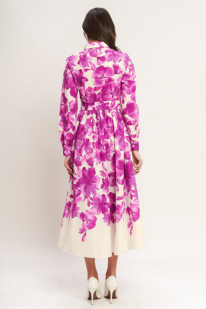 BERRY PETAL WOVEN MIDI SHIRT DRESS Flying Tomato