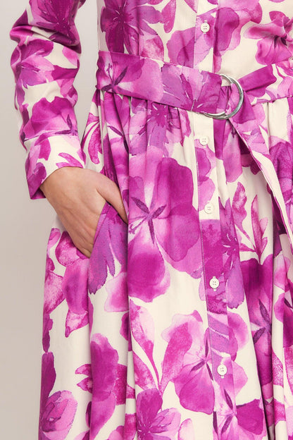 BERRY PETAL WOVEN MIDI SHIRT DRESS Flying Tomato