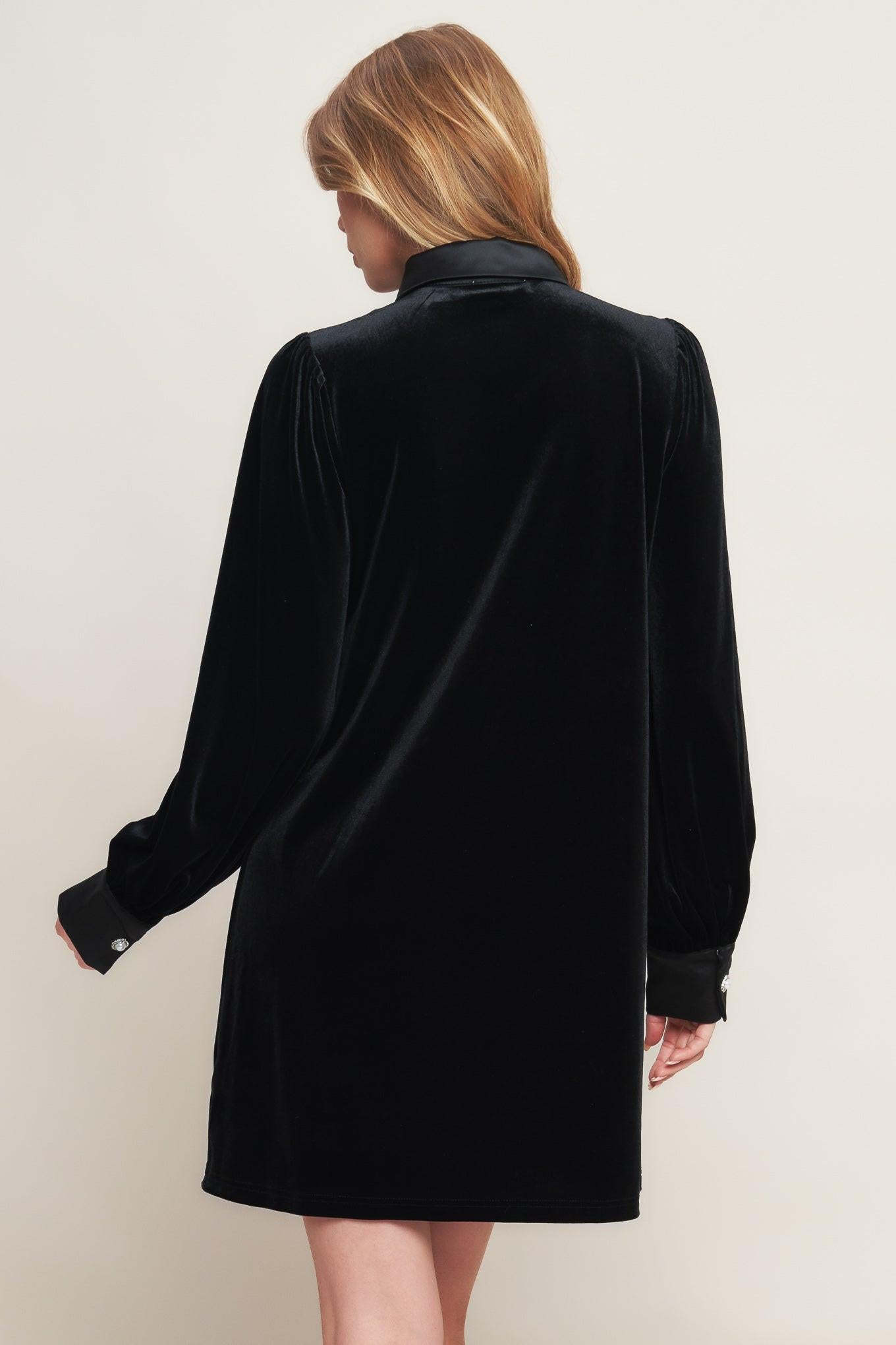 VELVET POWER BLACK MINI DRESS Flying Tomato