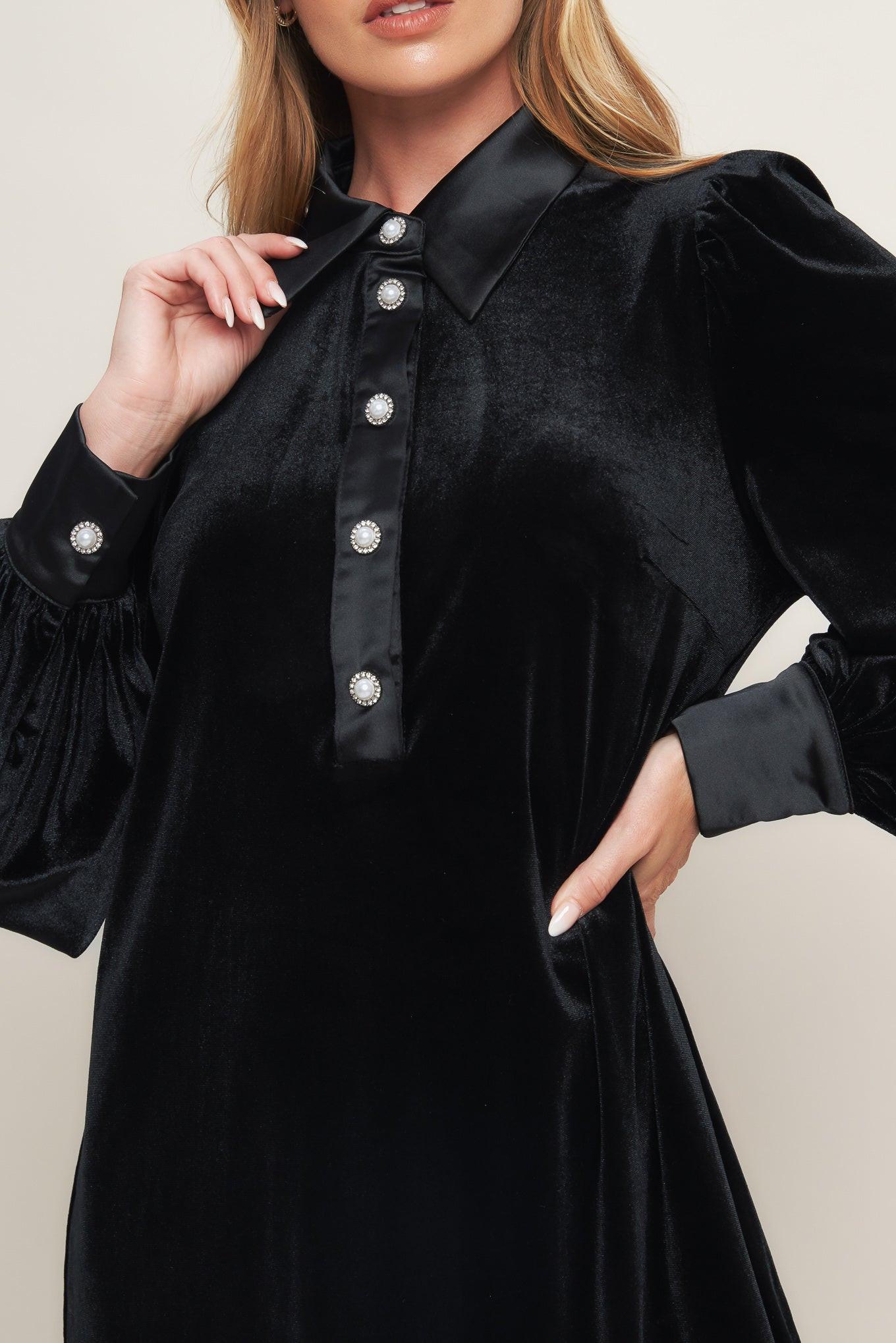 VELVET POWER BLACK MINI DRESS Flying Tomato