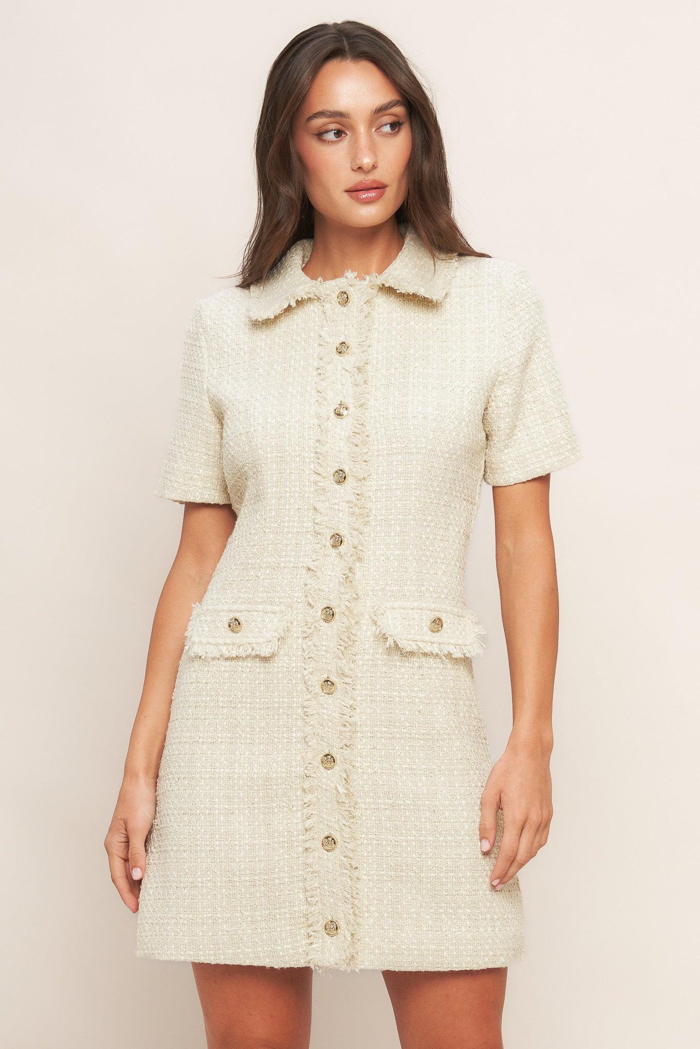 BOUCLÉ AFFAIR TWEED MINI DRESS Flying Tomato