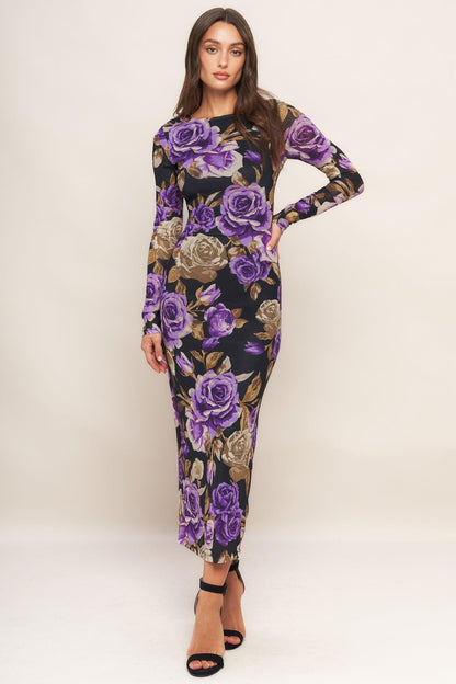 VIOLET EMBRACE POWER MESH MIDI DRESS Flying Tomato