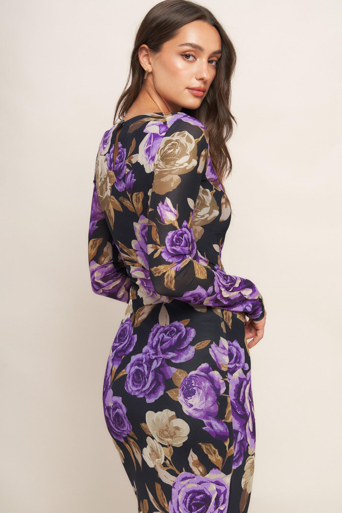 VIOLET EMBRACE POWER MESH MIDI DRESS Flying Tomato