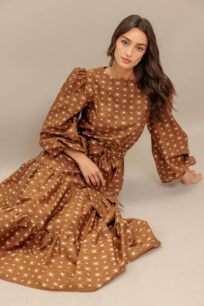 CINNAMON WALTZ WOVEN MIDI DRESS Flying Tomato