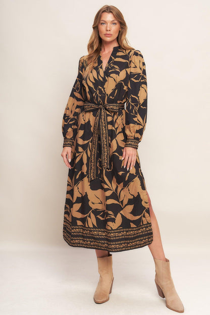 AUTUMN LEAF WOVEN MIDI DRESS Flying Tomato