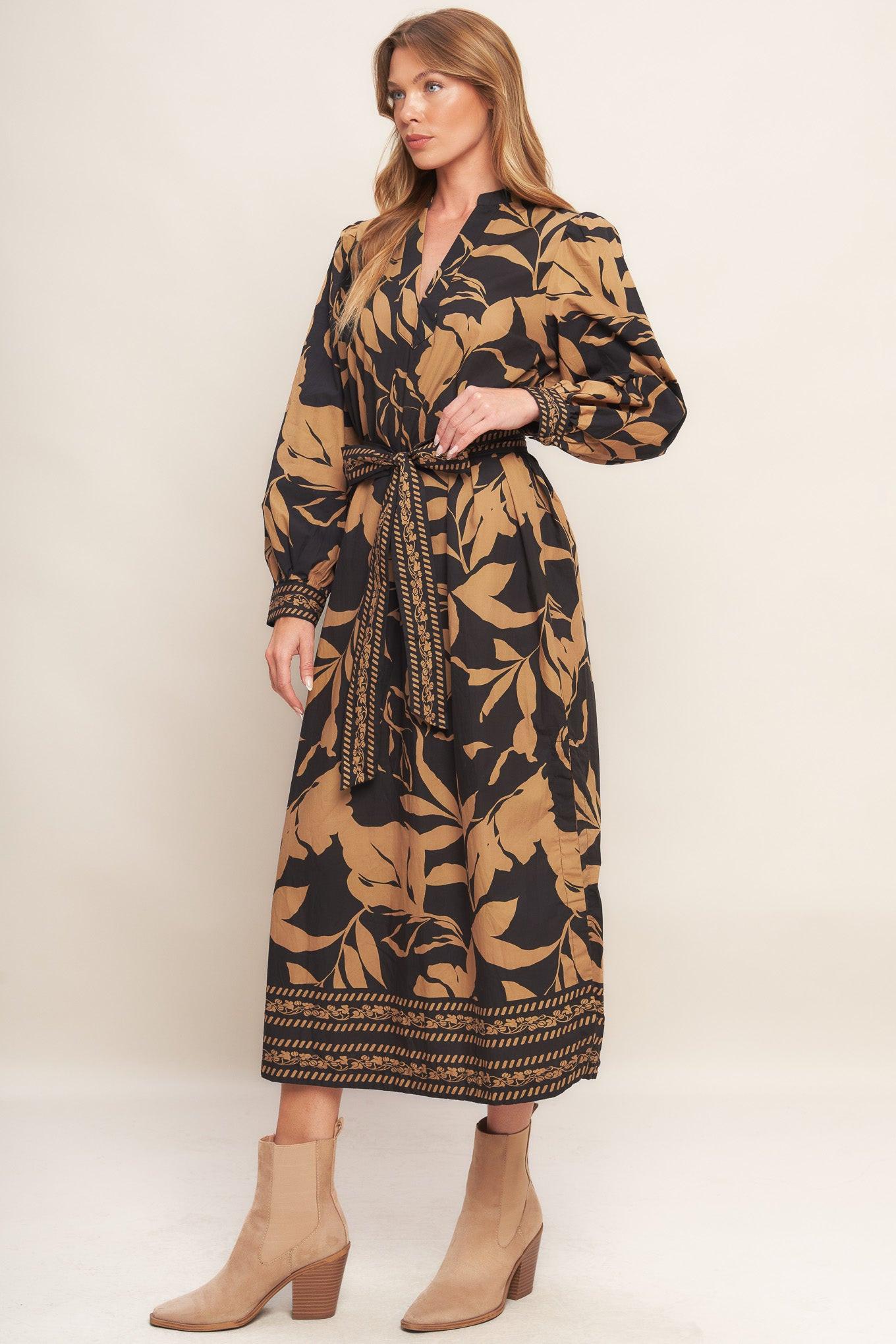 AUTUMN LEAF WOVEN MIDI DRESS Flying Tomato
