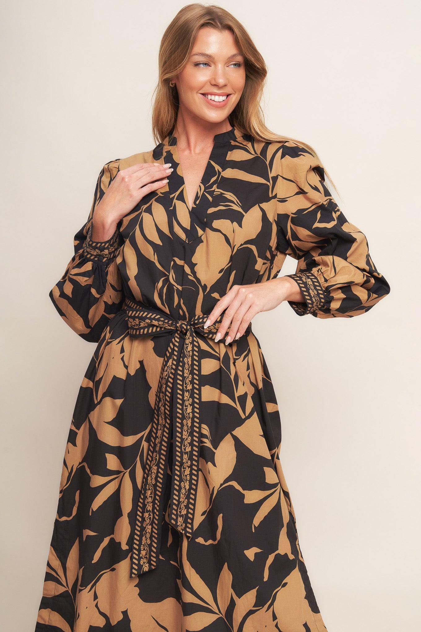 AUTUMN LEAF WOVEN MIDI DRESS Flying Tomato