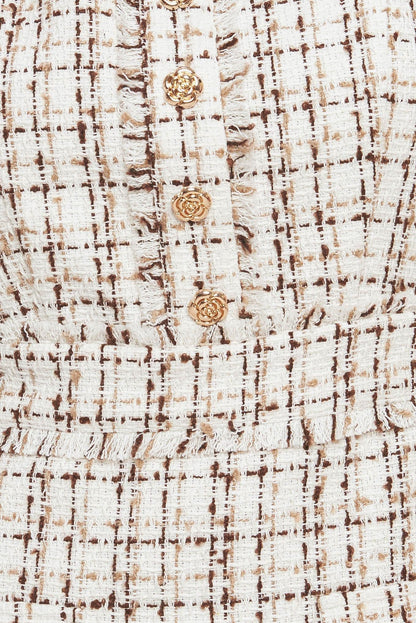 GOLDEN GRID LUXE TWEED MINI DRESS Flying Tomato