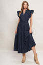 POWER DENIM GODDESS DARK INDIGO MIDI DRESS Flying Tomato