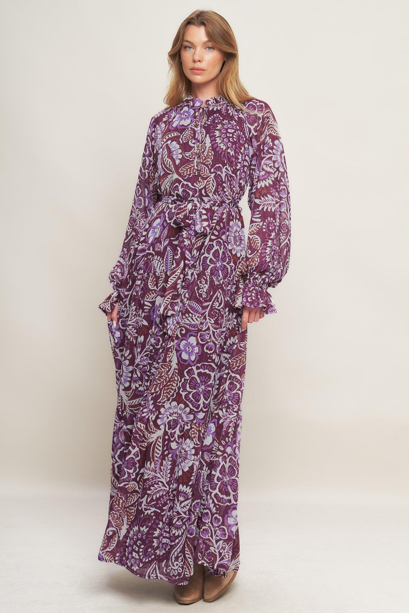 VIOLET BLOSSOM SPIRIT WOVEN MAXI DRESS Flying Tomato
