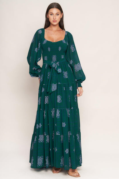 AZURE BOTANIQUE WOVEN MAXI DRESS Flying Tomato