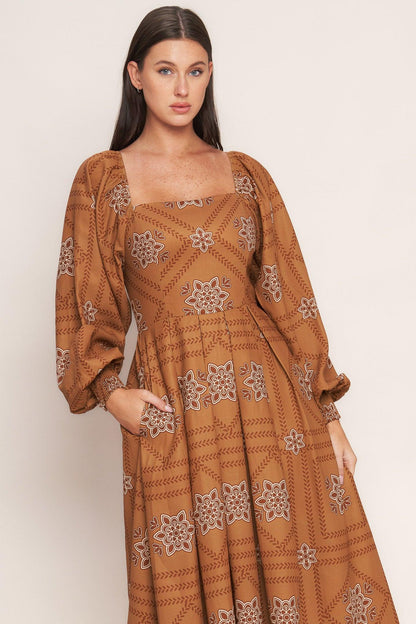 SOUTHWEST SQUARES WOVEN MIDI DRESS Flying Tomato