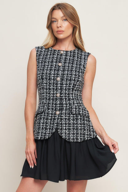 MODERN ICON TWEED WOVEN MINI DRESS Flying Tomato