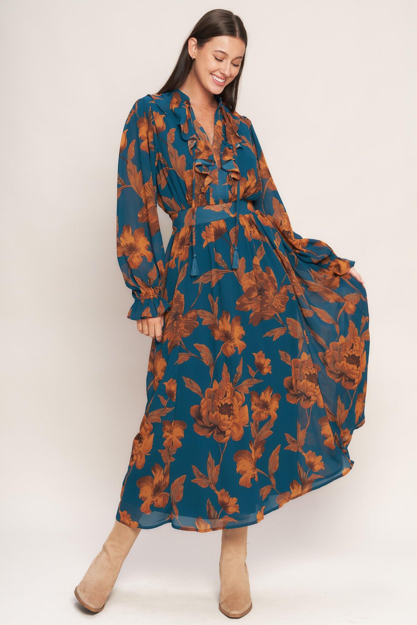 BURNISHED BOTANICA WOVEN MIDI DRESS Flying Tomato