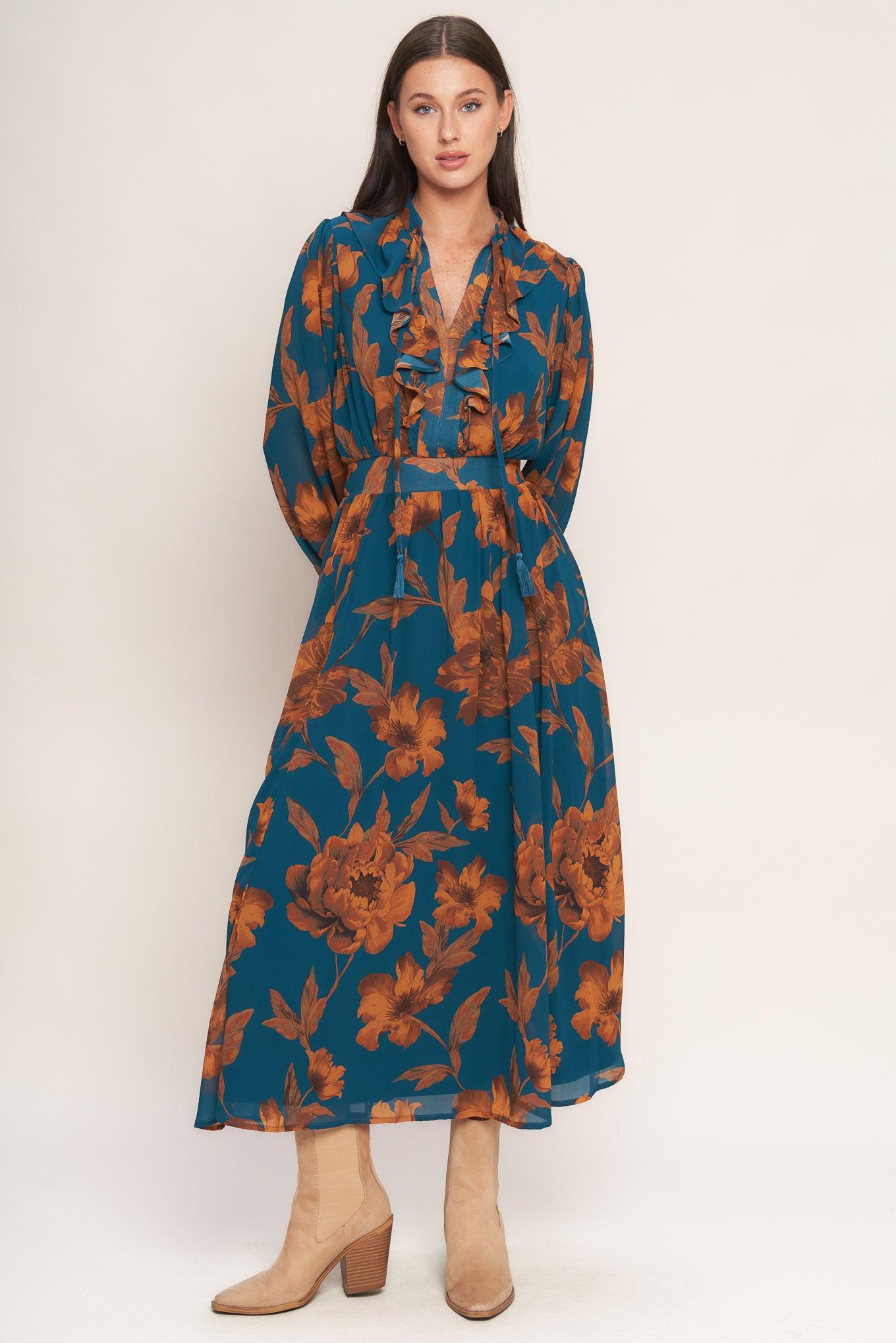 BURNISHED BOTANICA WOVEN MIDI DRESS Flying Tomato