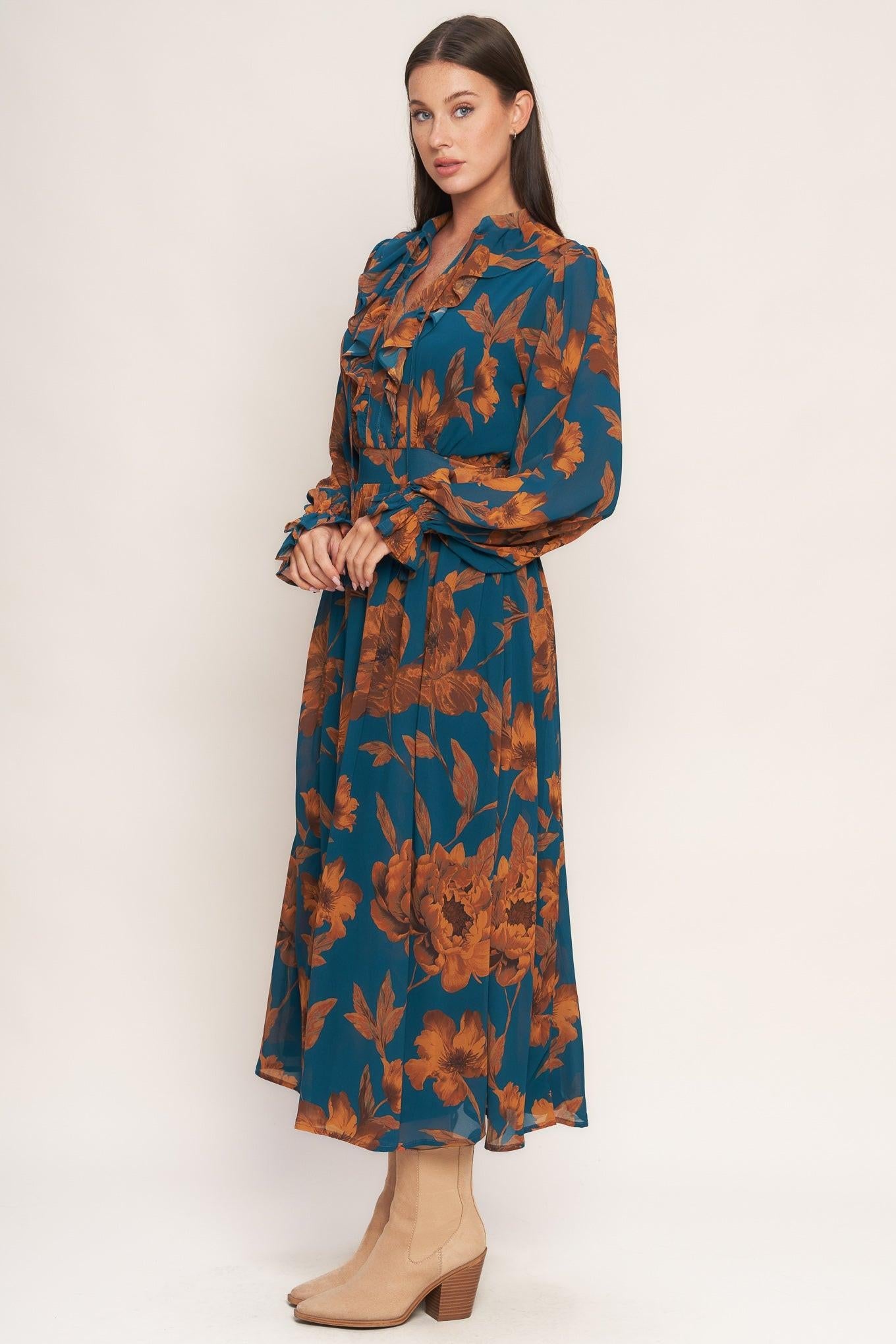 BURNISHED BOTANICA WOVEN MIDI DRESS Flying Tomato