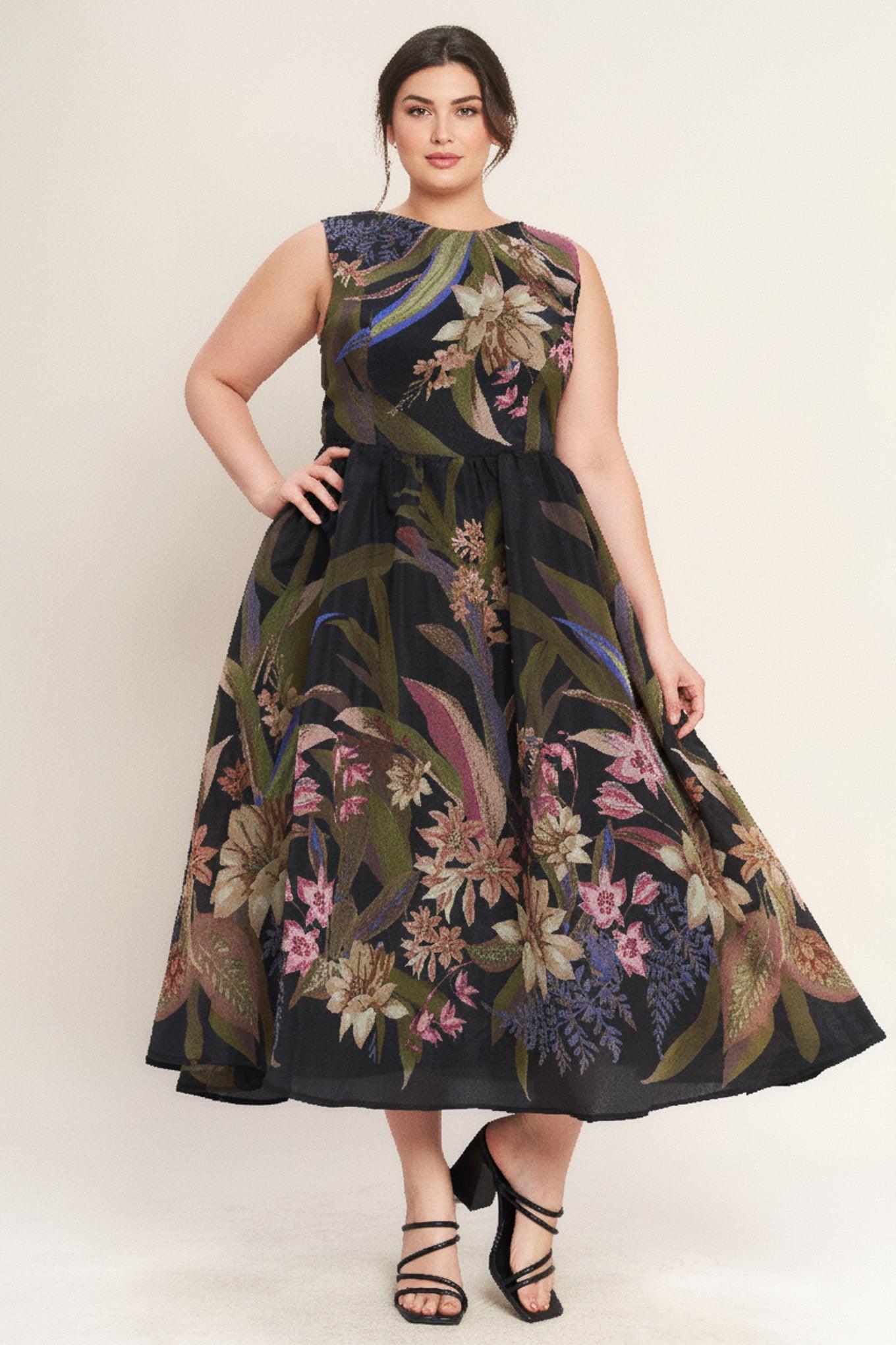 FOLIAGE WHISPER WOVEN MIDI DRESS Flying Tomato