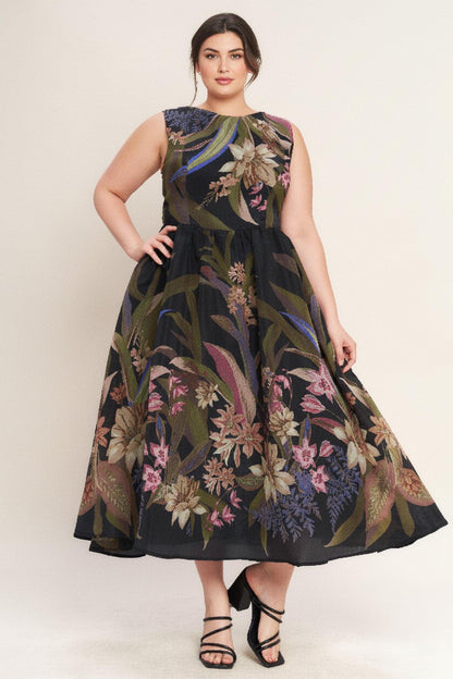 FOLIAGE WHISPER WOVEN MIDI DRESS Flying Tomato