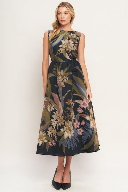 FOLIAGE WHISPER WOVEN MIDI DRESS Flying Tomato