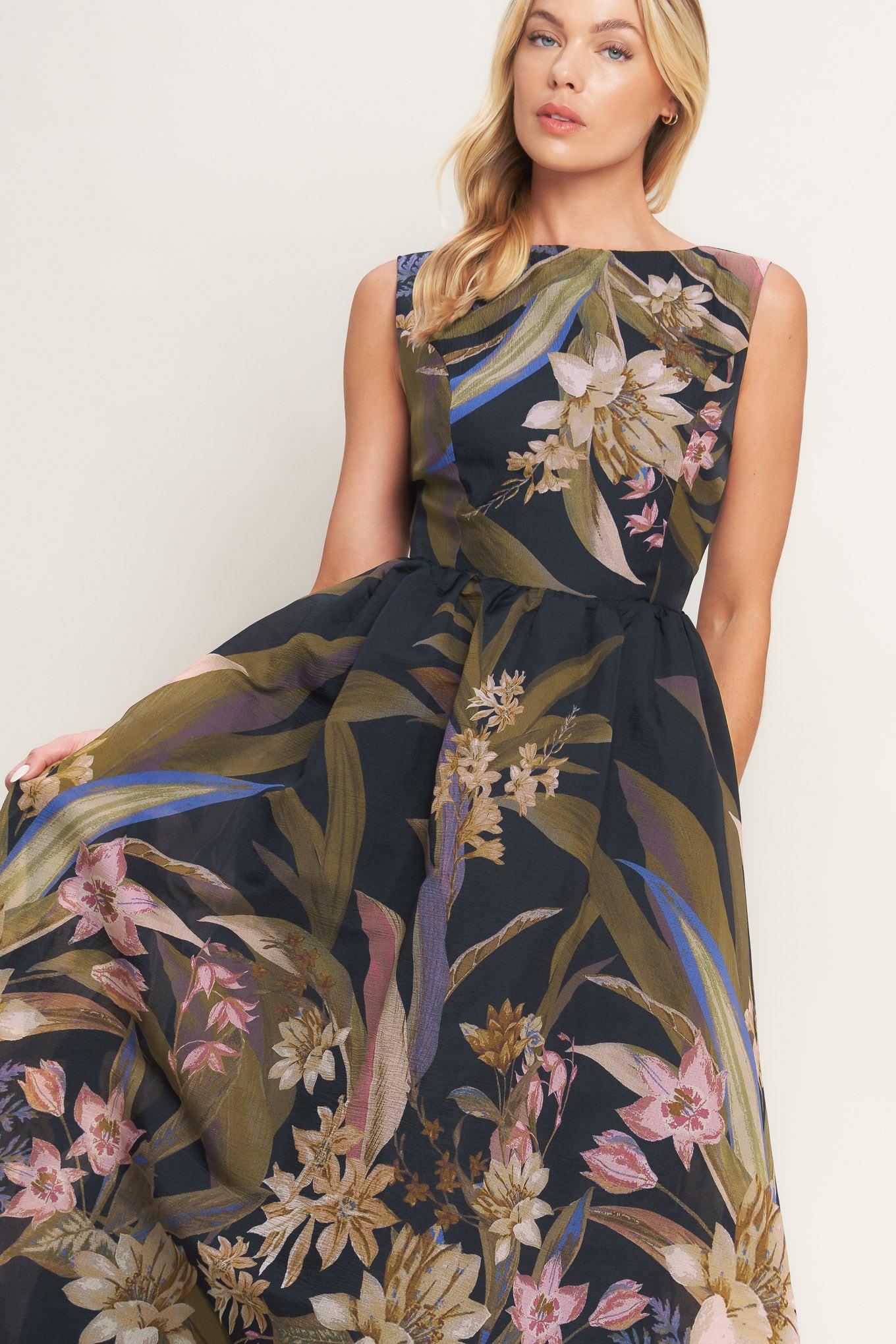 FOLIAGE WHISPER WOVEN MIDI DRESS Flying Tomato