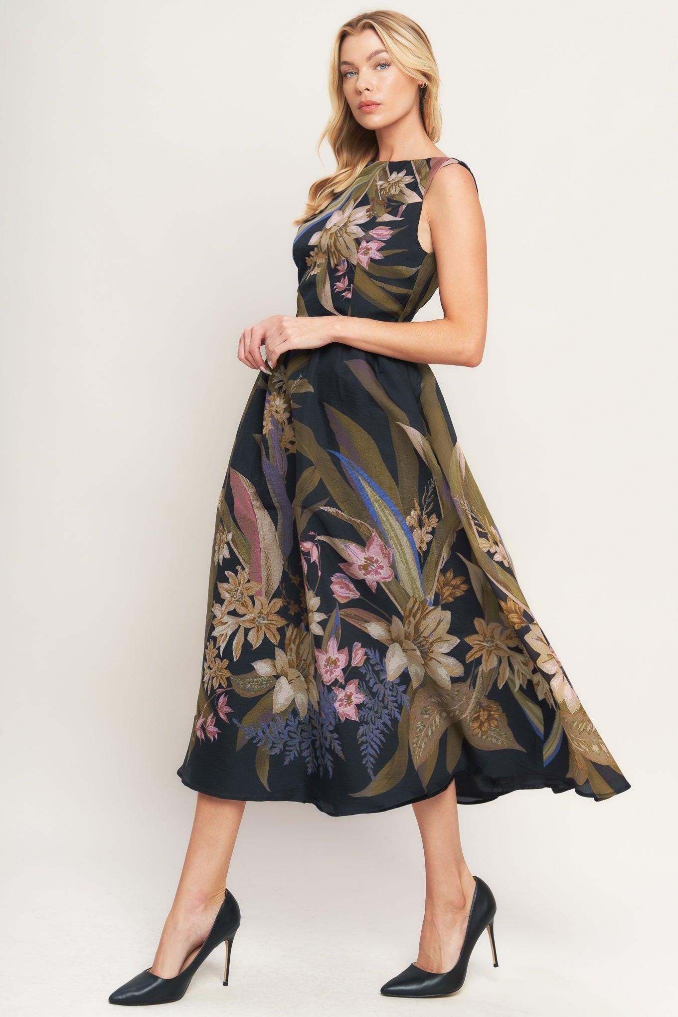FOLIAGE WHISPER WOVEN MIDI DRESS Flying Tomato