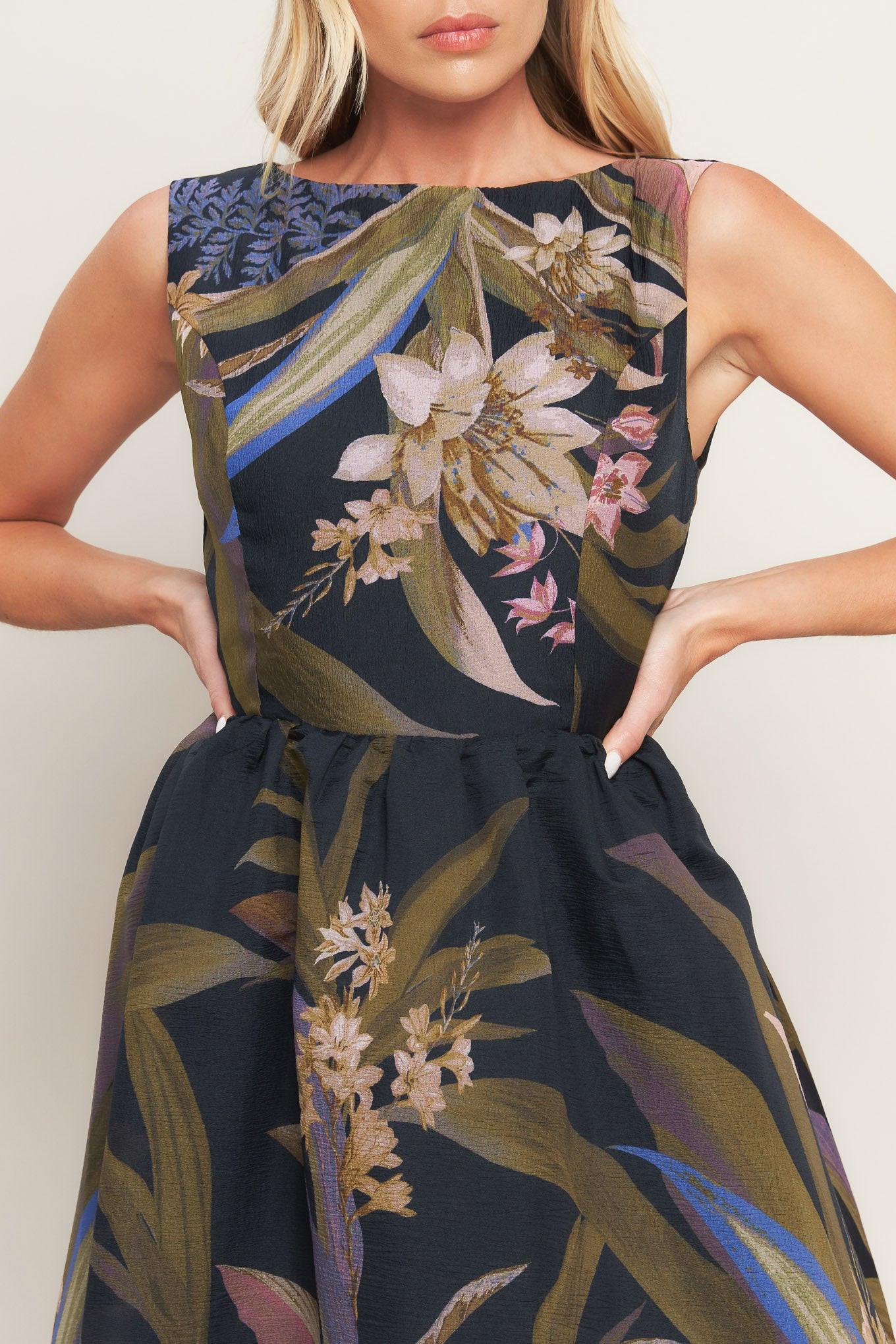 FOLIAGE WHISPER WOVEN MIDI DRESS Flying Tomato
