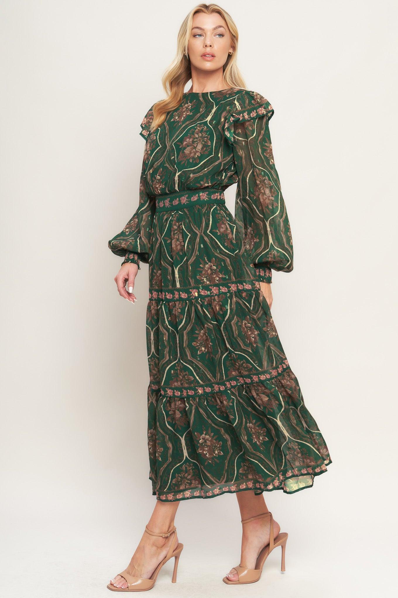 GARDEN LABYRINTH WOVEN MIDI DRESS Flying Tomato