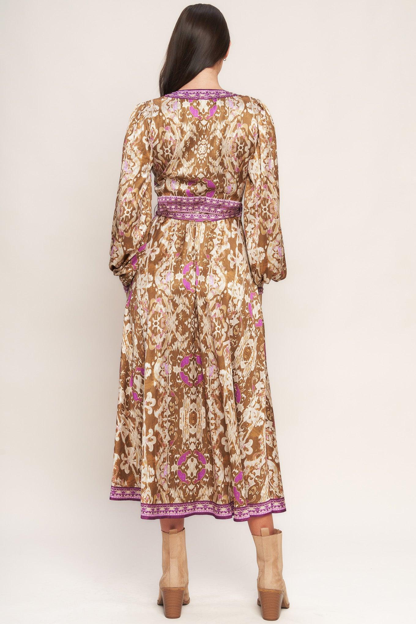 IKAT BLOOM WOVEN MIDI TRUE WRAP DRESS Flying Tomato