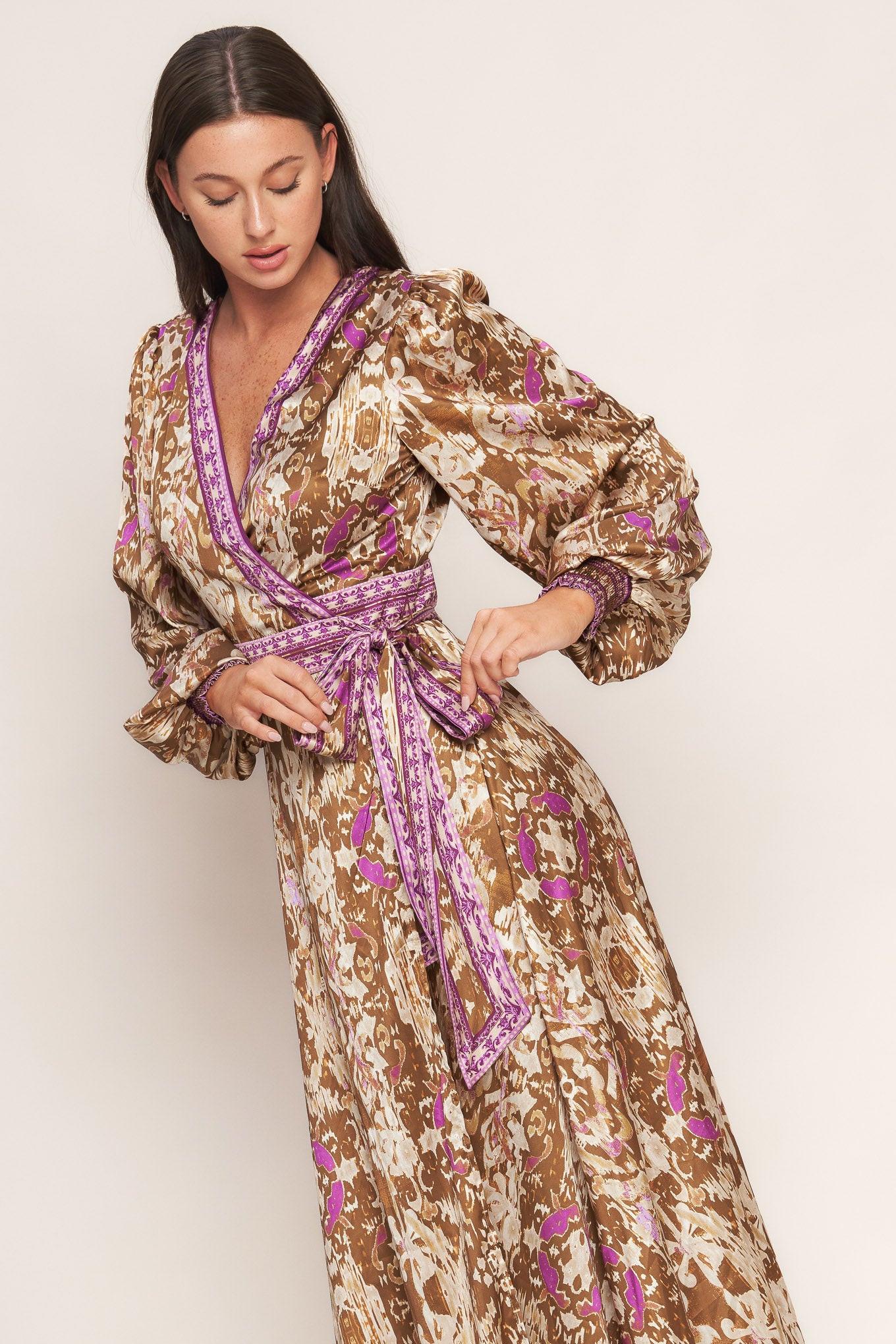 IKAT BLOOM WOVEN MIDI TRUE WRAP DRESS Flying Tomato