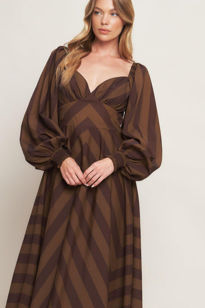 BROWN GODDESS FLOW WOVEN MIDI DRESS Flying Tomato