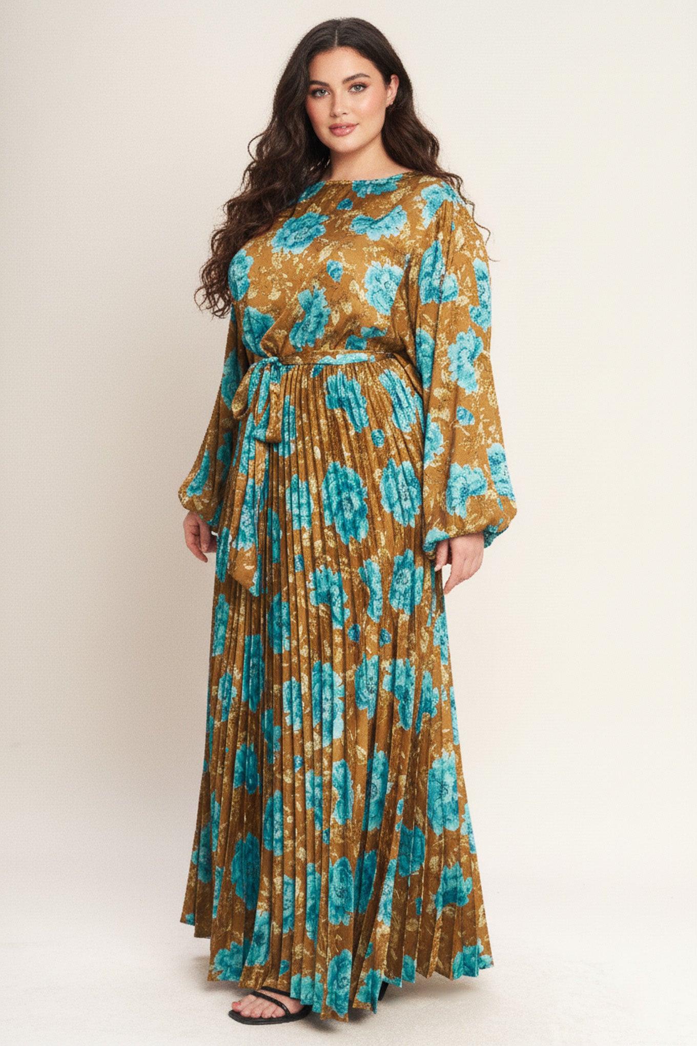GOLDEN BLOOM LUXE WOVEN SATIN MAXI DRESS Flying Tomato