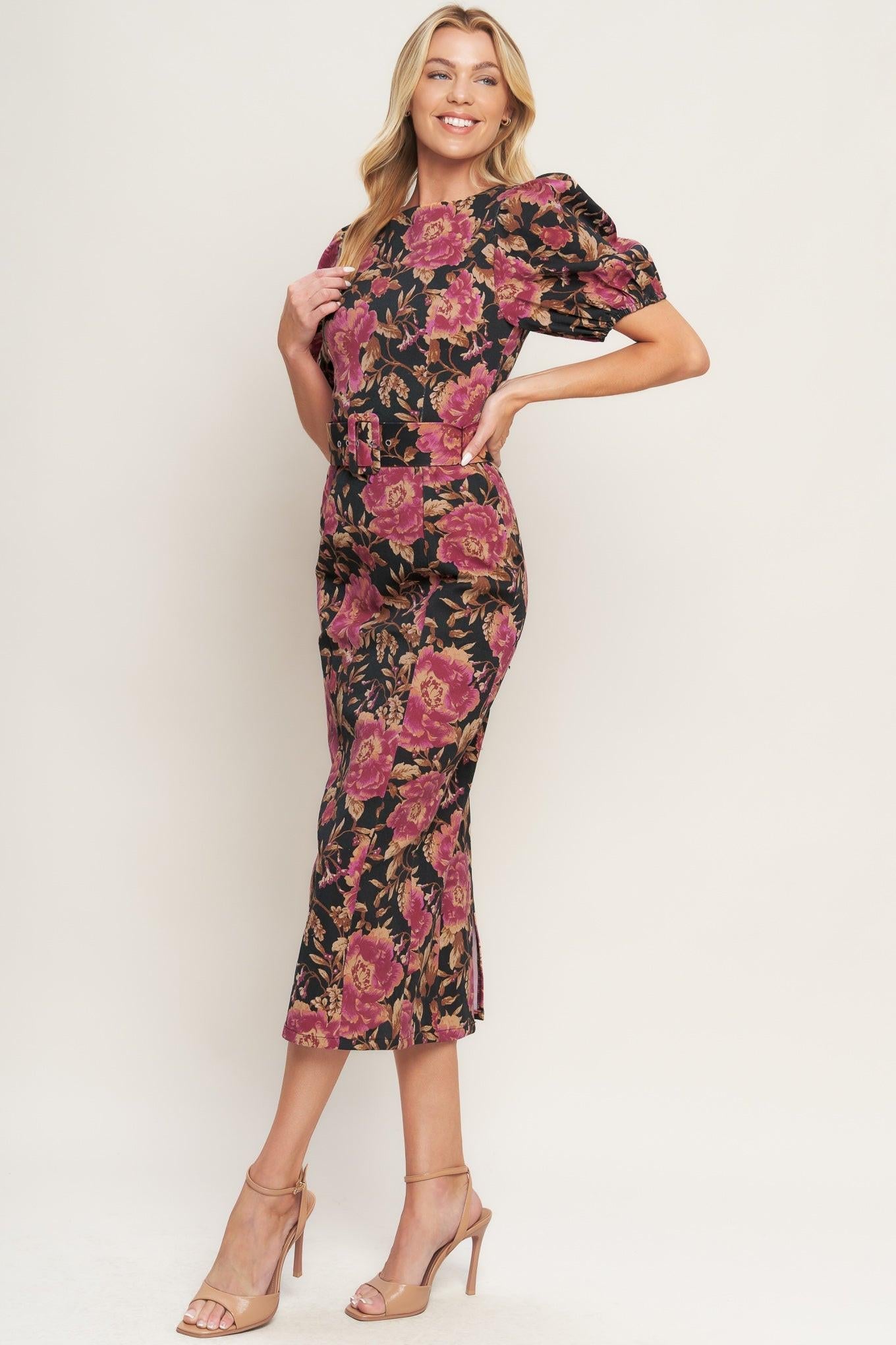 GOTHIC ROSE WOVEN MIDI DRESS Flying Tomato