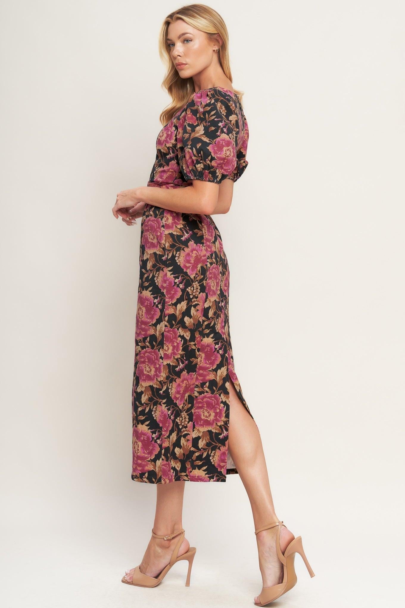 GOTHIC ROSE WOVEN MIDI DRESS Flying Tomato