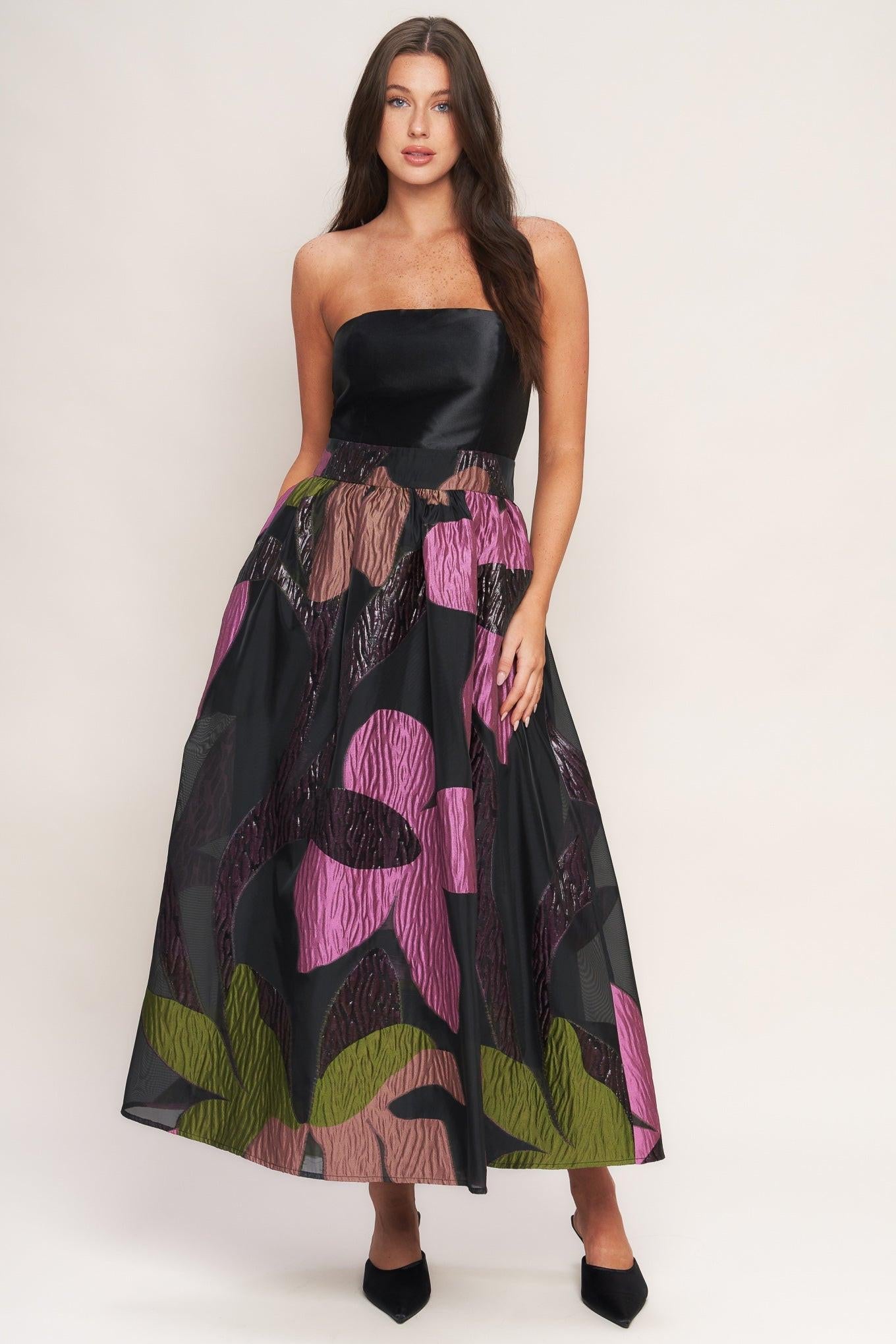 ABSTRACT ROSE WOVEN MIDI DRESS Flying Tomato