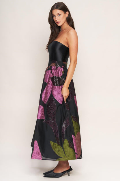 ABSTRACT ROSE WOVEN MIDI DRESS Flying Tomato